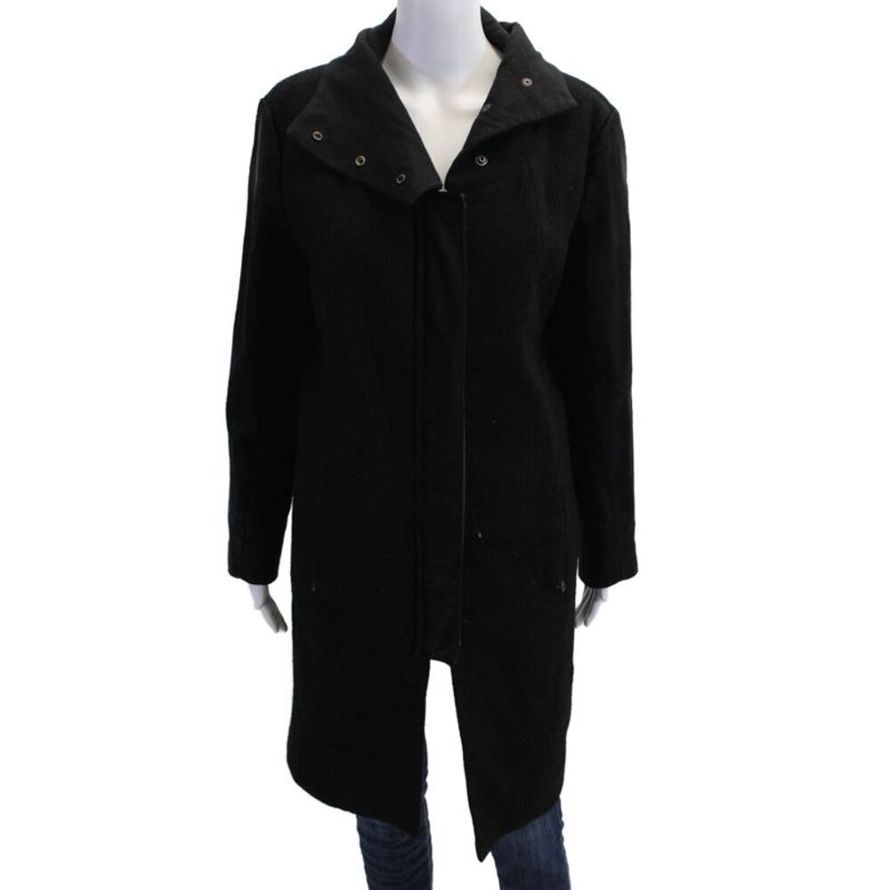 Helmut Lang Women Overcoat Black Mock Neck Snap Closure Long Sleeve Size PP